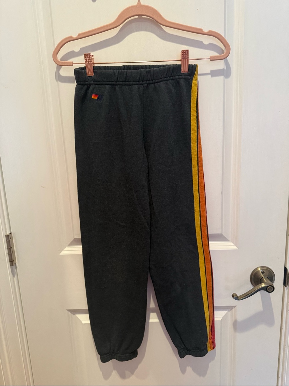 Kids navy Sweatpants with Yellow & Orange Side Stripe’s